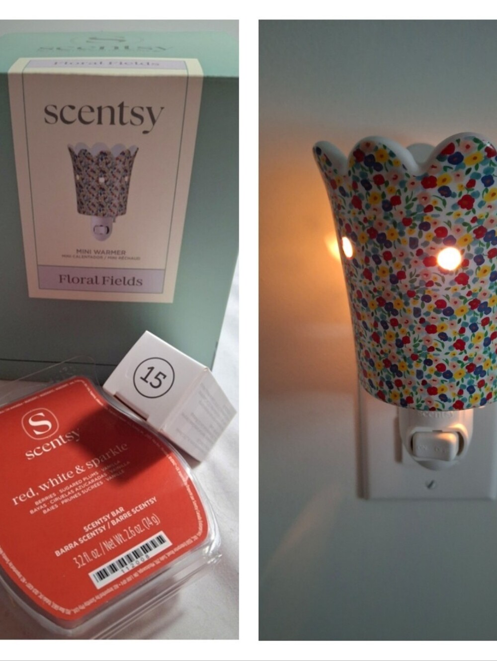 Scentsy Ltd Ed. Floral Fields Mini Warmer. NWT.Extras : Red Wax Bar& Clear Bulb